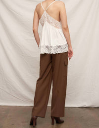 En Creme - Sleeveless Racerback Lace Trim Cami Top