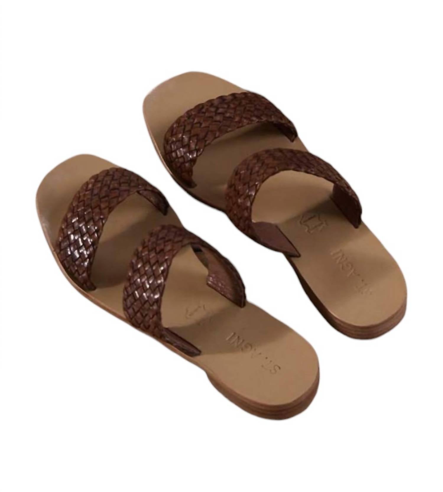 St. Agni Women's Piers Woven Slide Sandal in antique tan - women's sandal - detail view