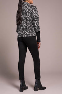 Tribal - Printed Combo Sleeve Mock Neck Jacquard Top