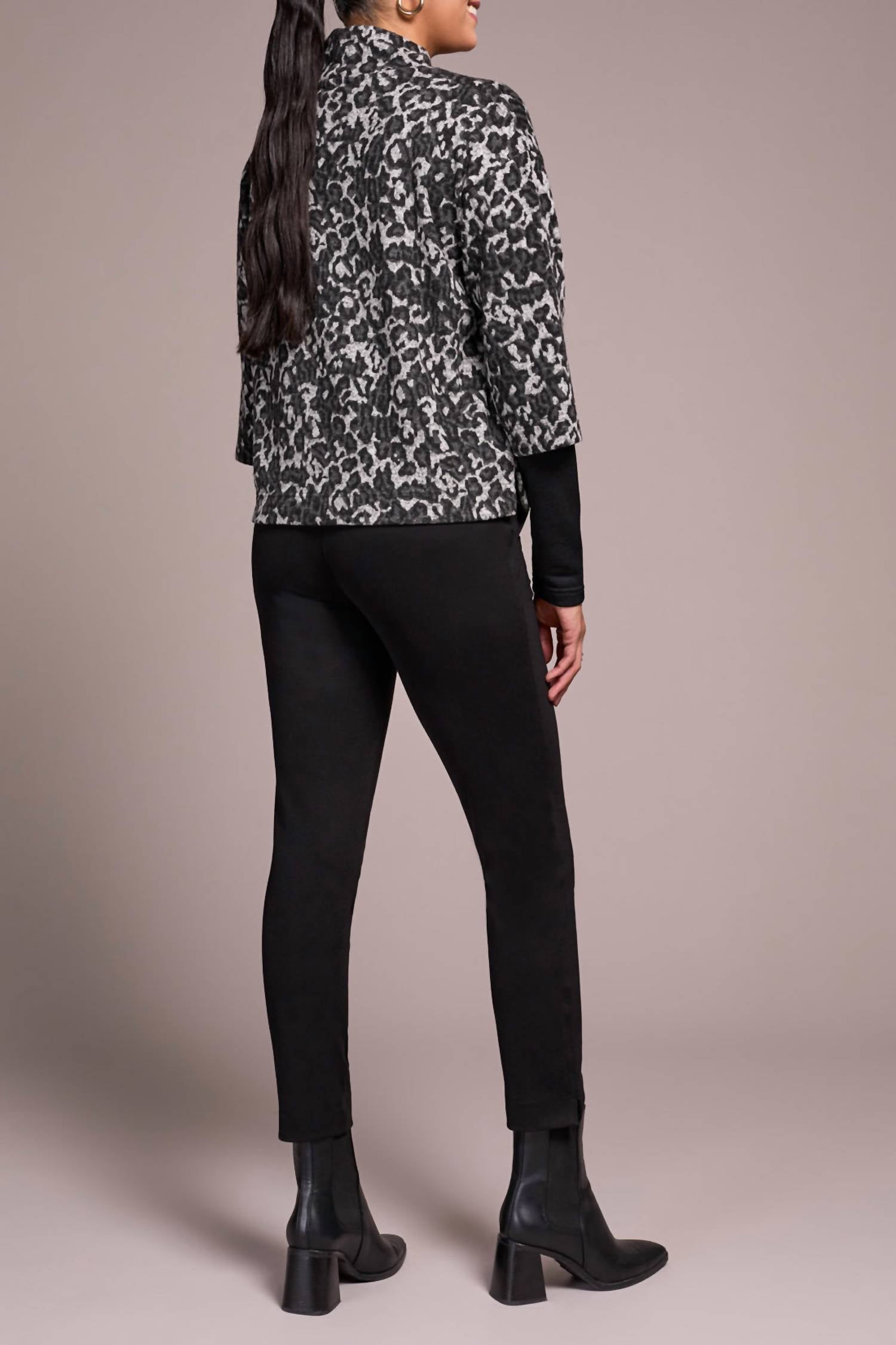 Tribal - Printed Combo Sleeve Mock Neck Jacquard Top