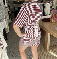 MON RENN Women's Aura Mini Dress in white burgundy - women's dress - detail view