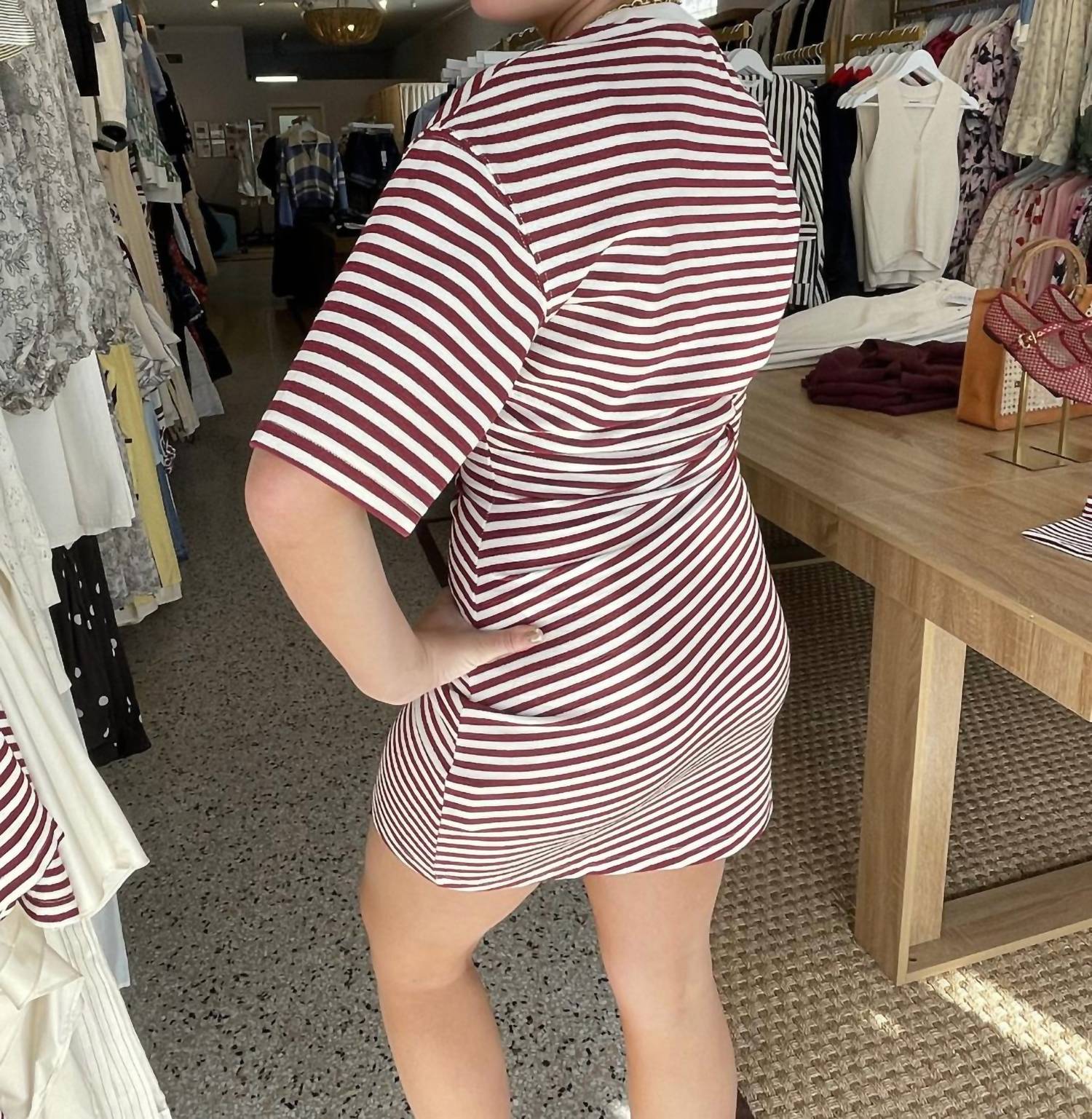 MON RENN Women's Aura Mini Dress in white burgundy - women's dress - detail view