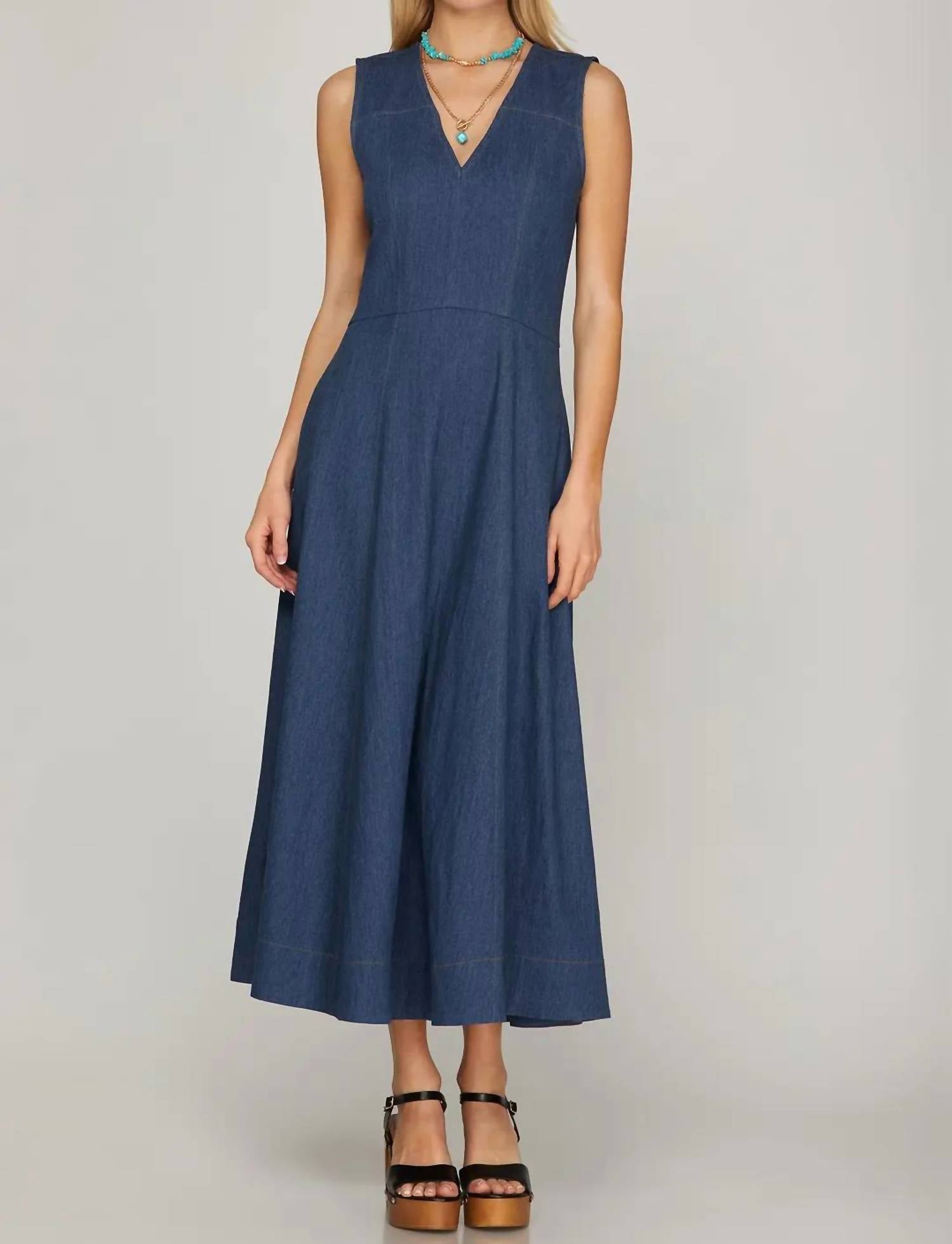 She + Sky - Sleeveless Stretch Denim Midi Dress