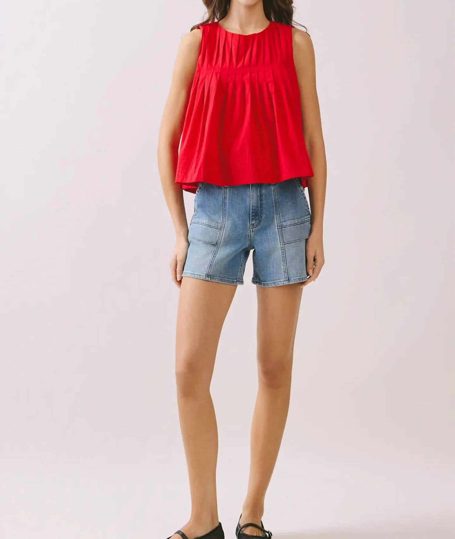 Tcec - Sleeveless Pleated Tank Top