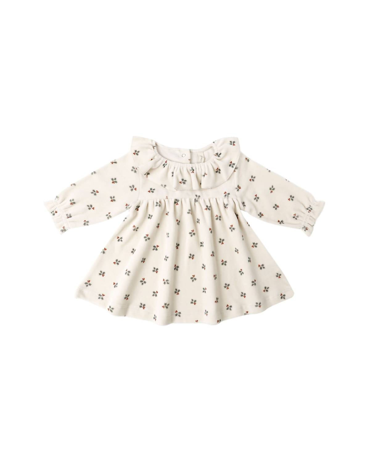 Quincy Mae Velour Baby Dress in holly berry - kids' dress - alternate view