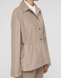 Lafayette 148 Tech Twill Gathered Waist Oversized Jacket in hickory - women's jacket - detail view