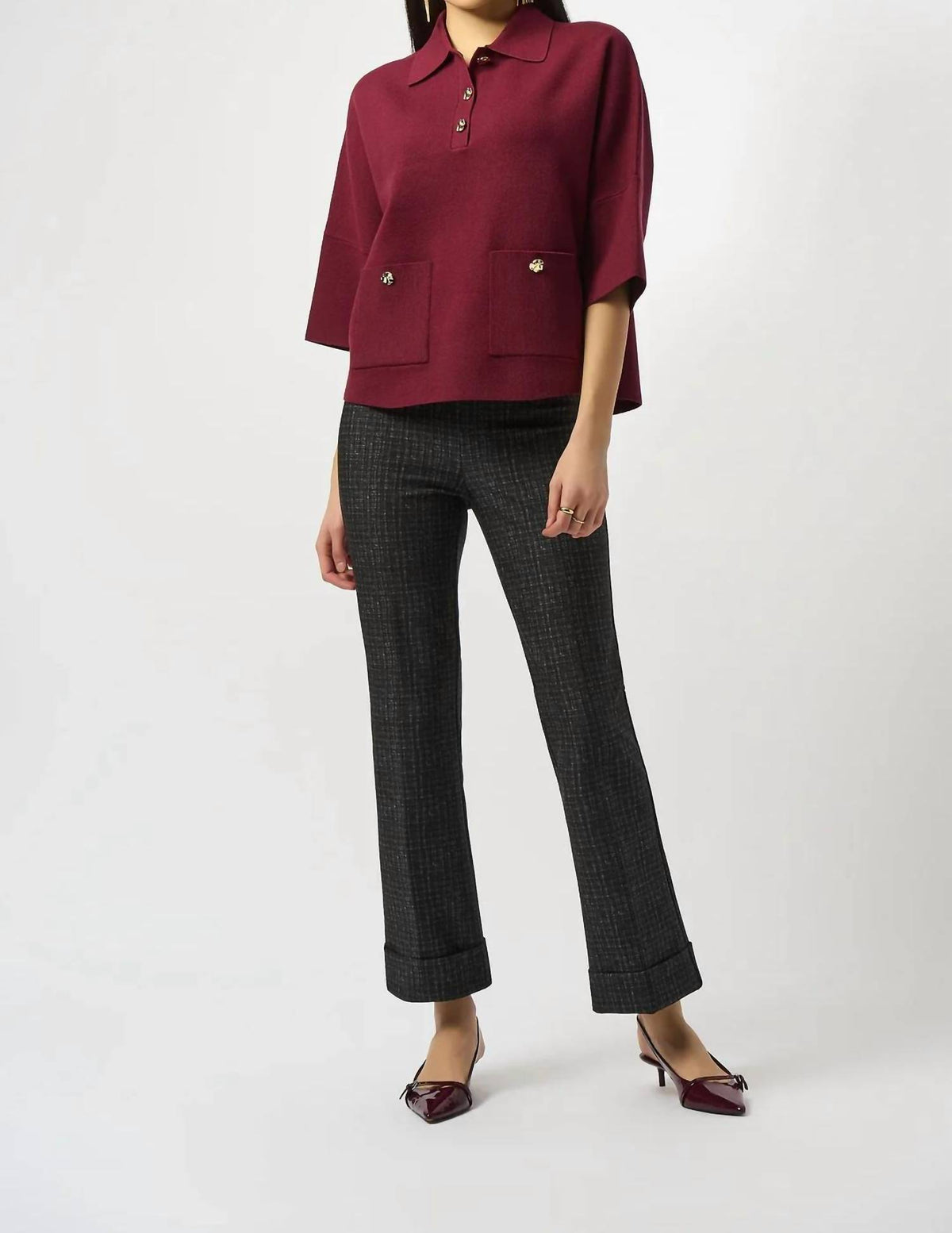 Joseph Ribkoff - Checkered Print Pull On Flared Pants