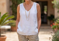 Made In Italy - Raw Edge Linen V-Neck Top