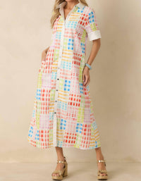 Entro - Check Button Front Maxi Shirt Dress