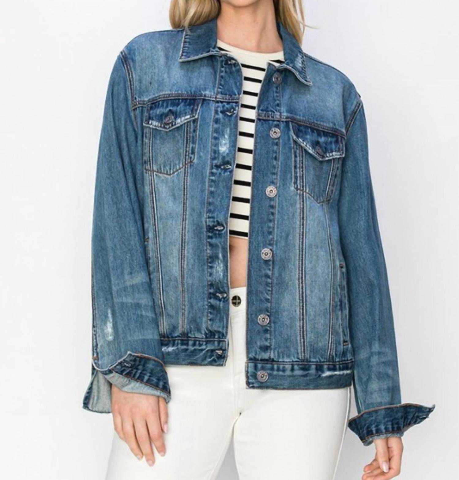 Risen - Relaxed Fit Vintage Denim Jacket - Plus