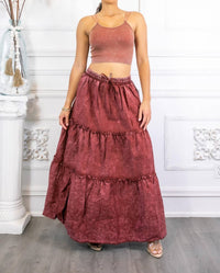 Surelymine - Woven Vintage Washed Maxi Skirt With Ribbed Double Strap Set
