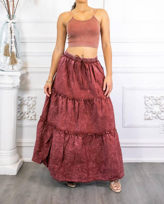 Surelymine - Woven Vintage Washed Maxi Skirt With Ribbed Double Strap Set