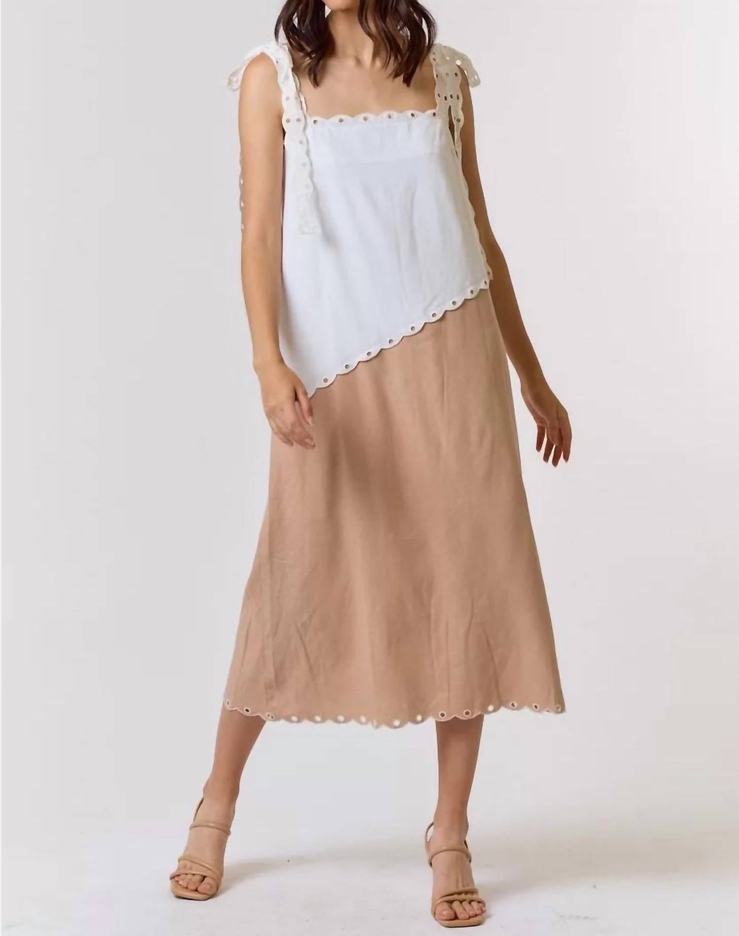 Lalavon - Scalloped Colorblock Midi Dress