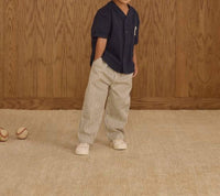 Rylee + Cru Baggy Pant in navy pinstripe - kids' jeans - detail view