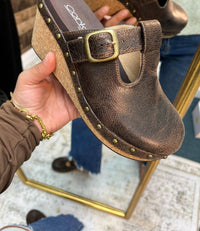 Corkys Footwear Women's Who Knew Wedge Clog in chocolate - women's shoe - detail view