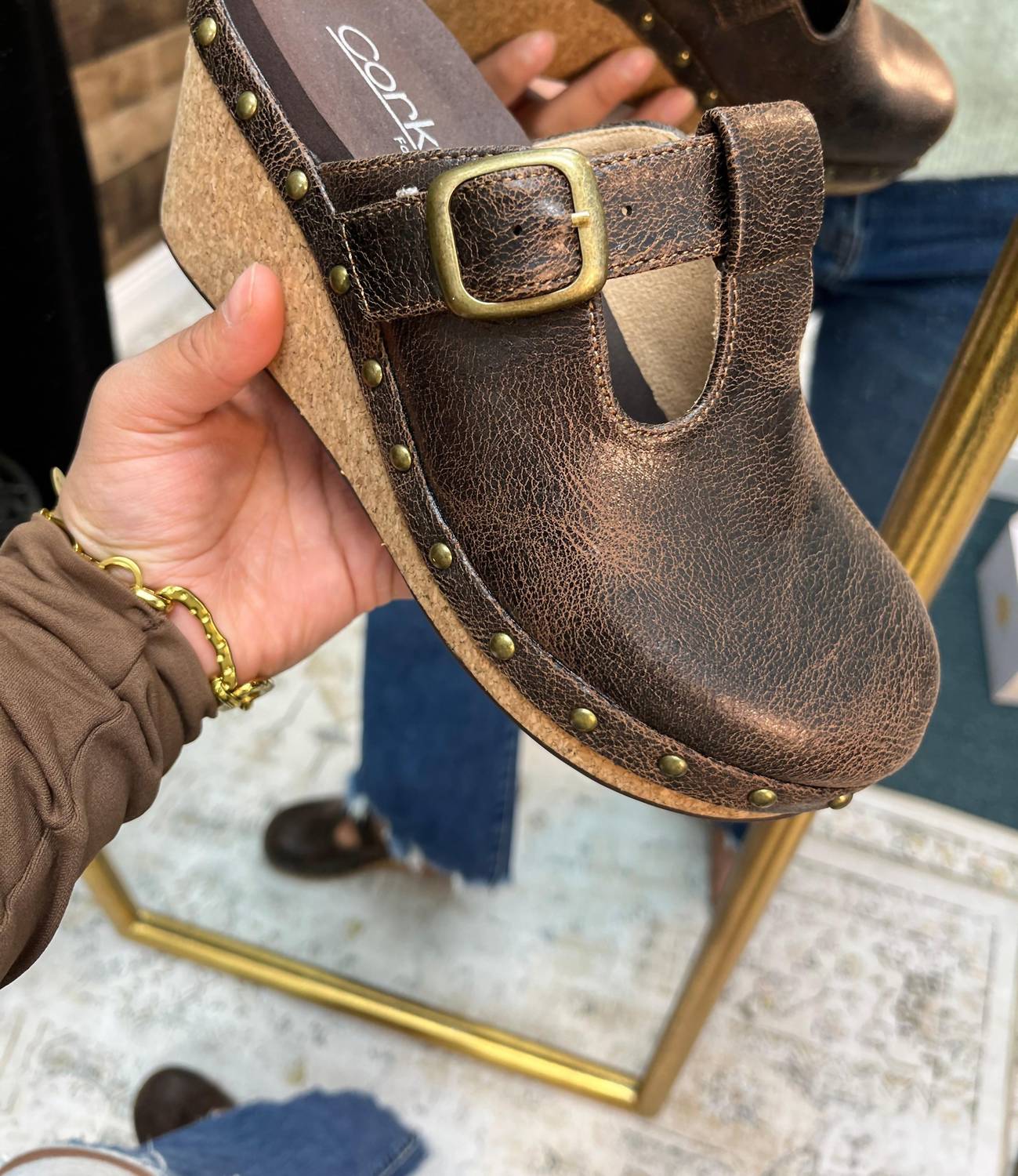 Corkys Footwear Women's Who Knew Wedge Clog in chocolate - women's shoe - detail view
