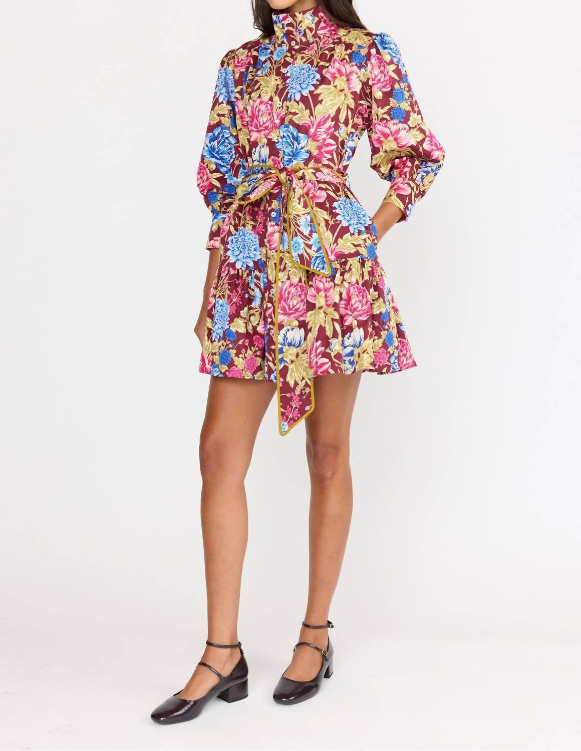 CHRISTY LYNN Emi Mini Dress in carmine floral 1 - women's dress - detail view