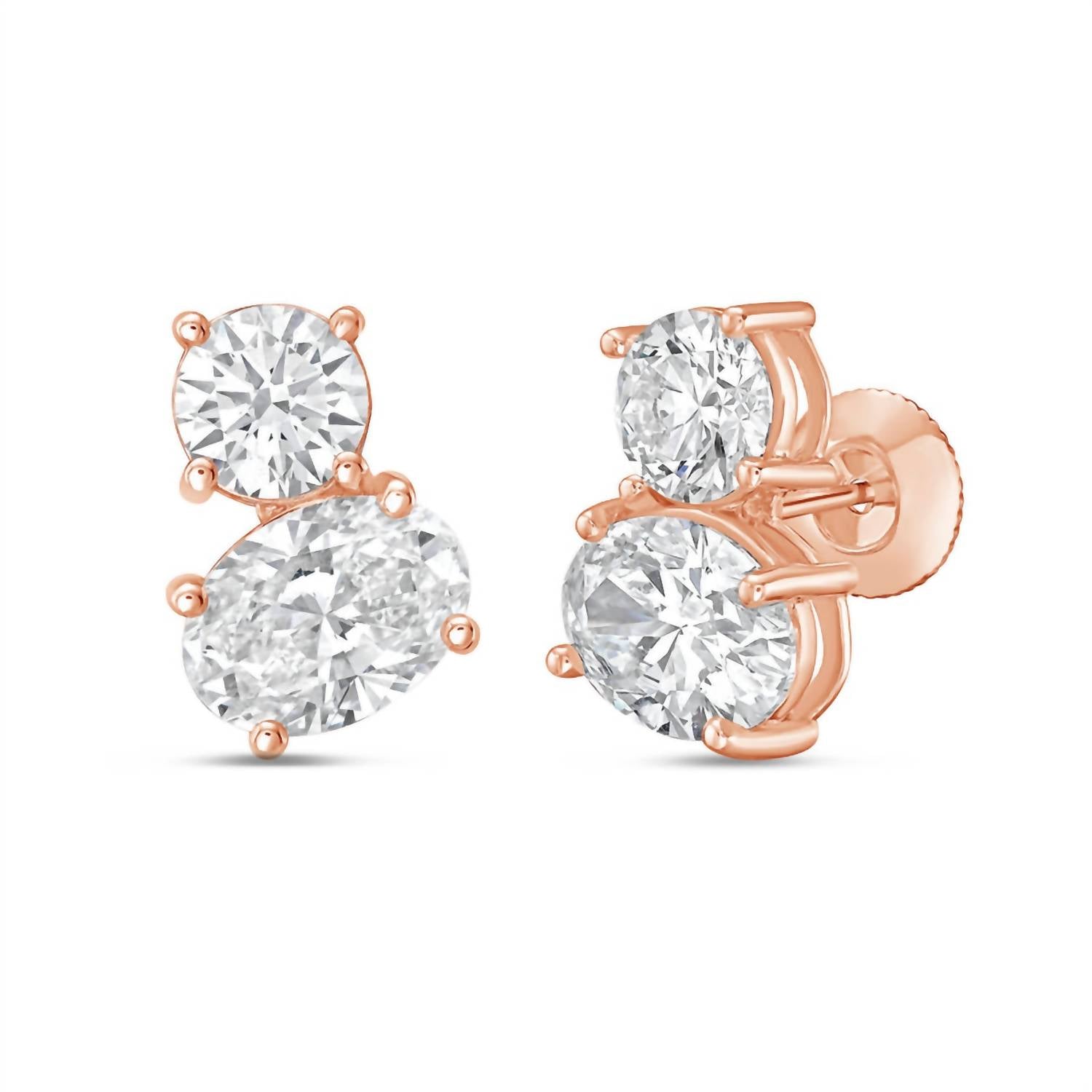 Diana M Jewels - Women's Round & Oval Lab-Grown Diamond Stud Earrings (3.00 Ct) - Signature