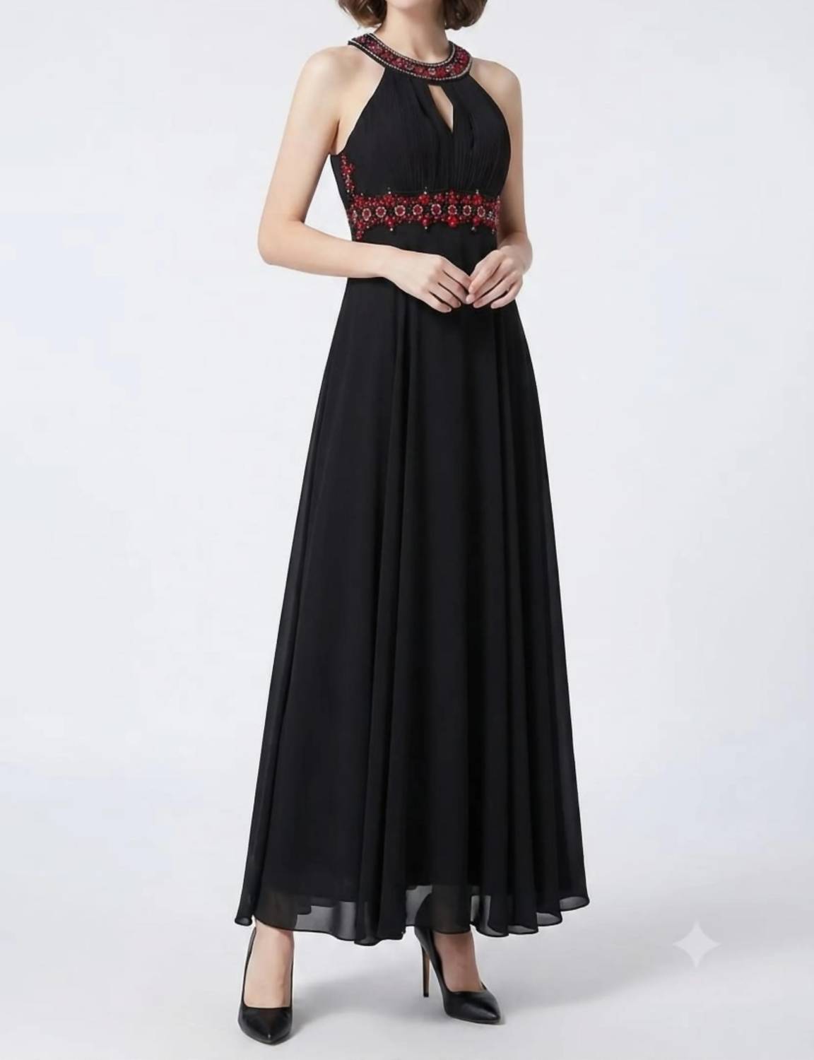 Sue Wong - Women's Halter Beaded Cutout Back Evening Dress