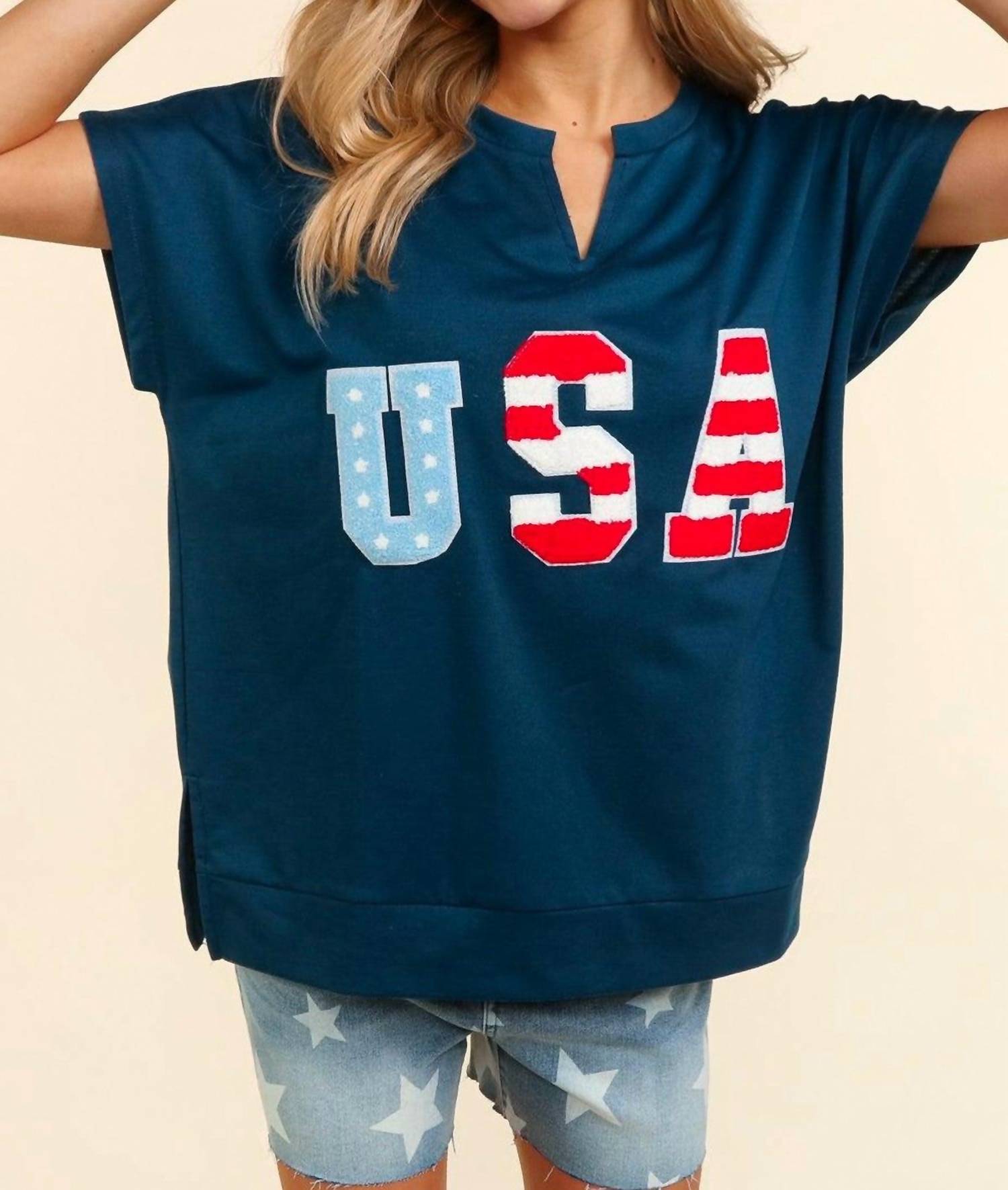 Haptics - Give Me Liberty Boxy Short Seeve V-neck Tee