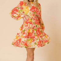Flying Tomato - Printed Woven Cut Out Mini Dress