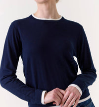 Wispr Double Contrast Trim Crewneck Jumper in navy - women's sweater