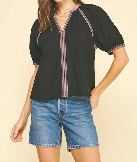 Pinch - Contrast Stitch V-neck Top