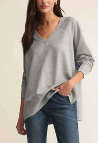 Z Supply V-neck Pullover Sweater in heather grey - women's sweater