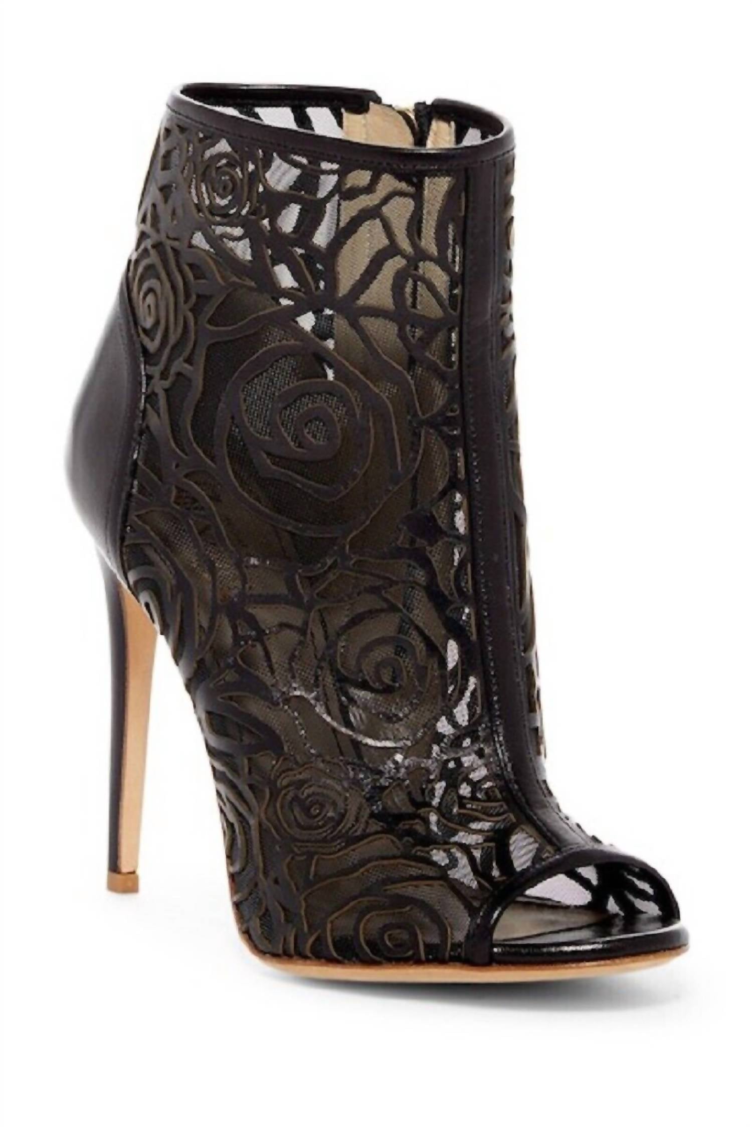 Jerome C. Rousseau - Women's Juda Peep Toe Floral Laser Cut Leather Ankle Booties