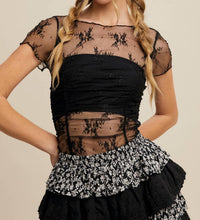 Listicle - Semi Sheer Floral Mesh Ruched Layering Top