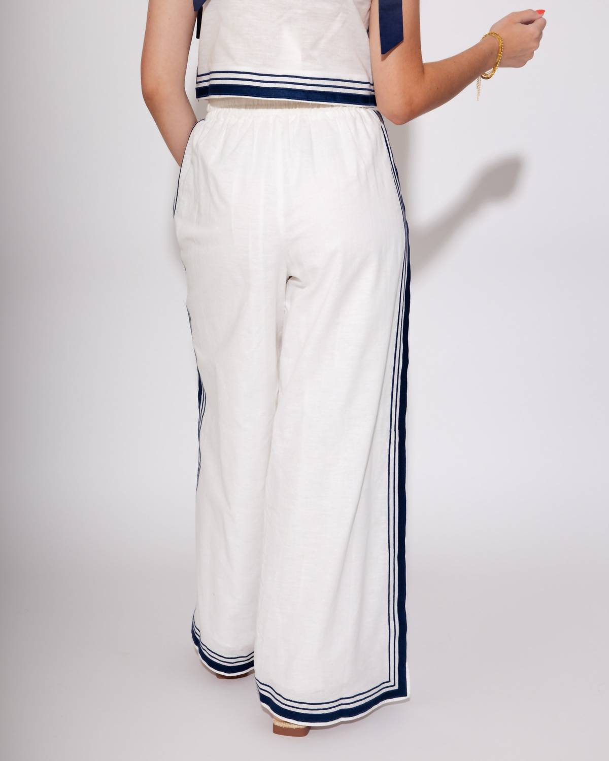 Mable - Sail Away Chevron Two Piece Linen Set