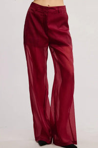 Mimosa Holiday Muse Organza Trouser in burgundy - women's pants