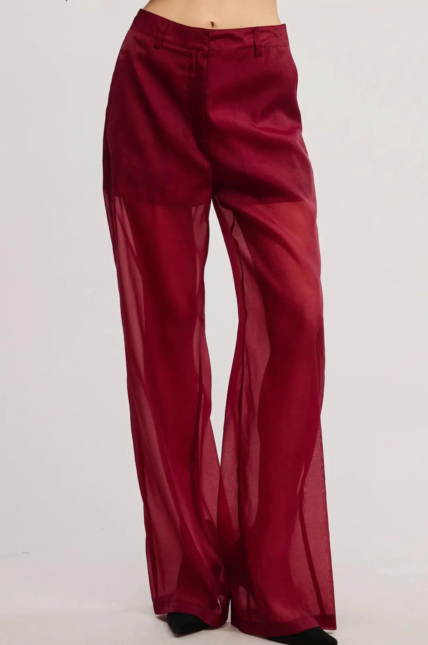 Mimosa Holiday Muse Organza Trouser in burgundy - women's pants