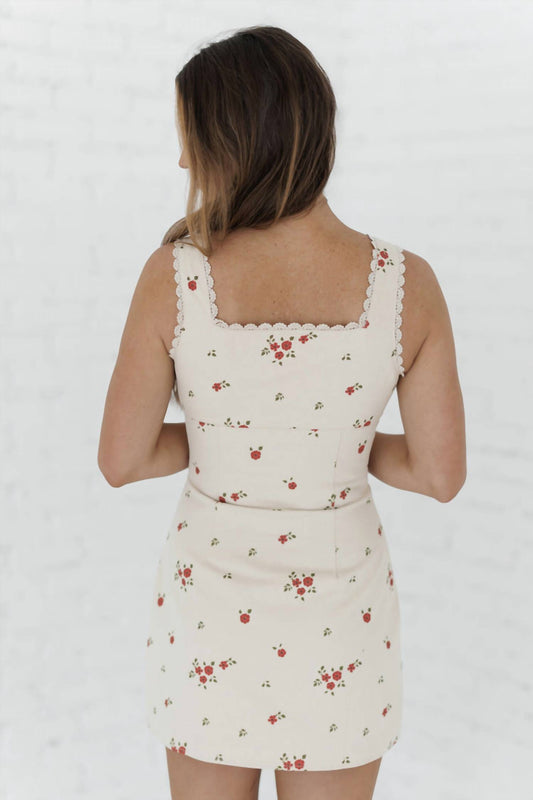 Le Lis - Sleeveless Square Neck Lace Trim Floral Mini Dress