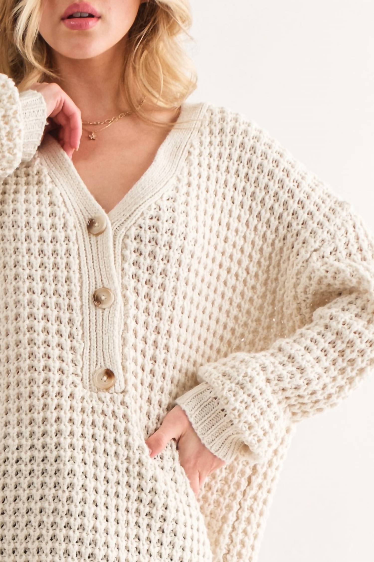 And The Why - Henley Waffle Textured Sweater - Plus