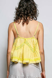Pol - V-neck Sleeveless Embroidered Woven Top