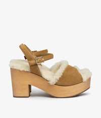 pedro garcia Women's Dril Shearling Platform Sandal in alpaca velour and shearling - women's sandal - detail view