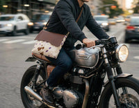 DAKOTA WEST LEATHER Men's Crossbody Messenger Bag in metallic blue - men's bag - detail view