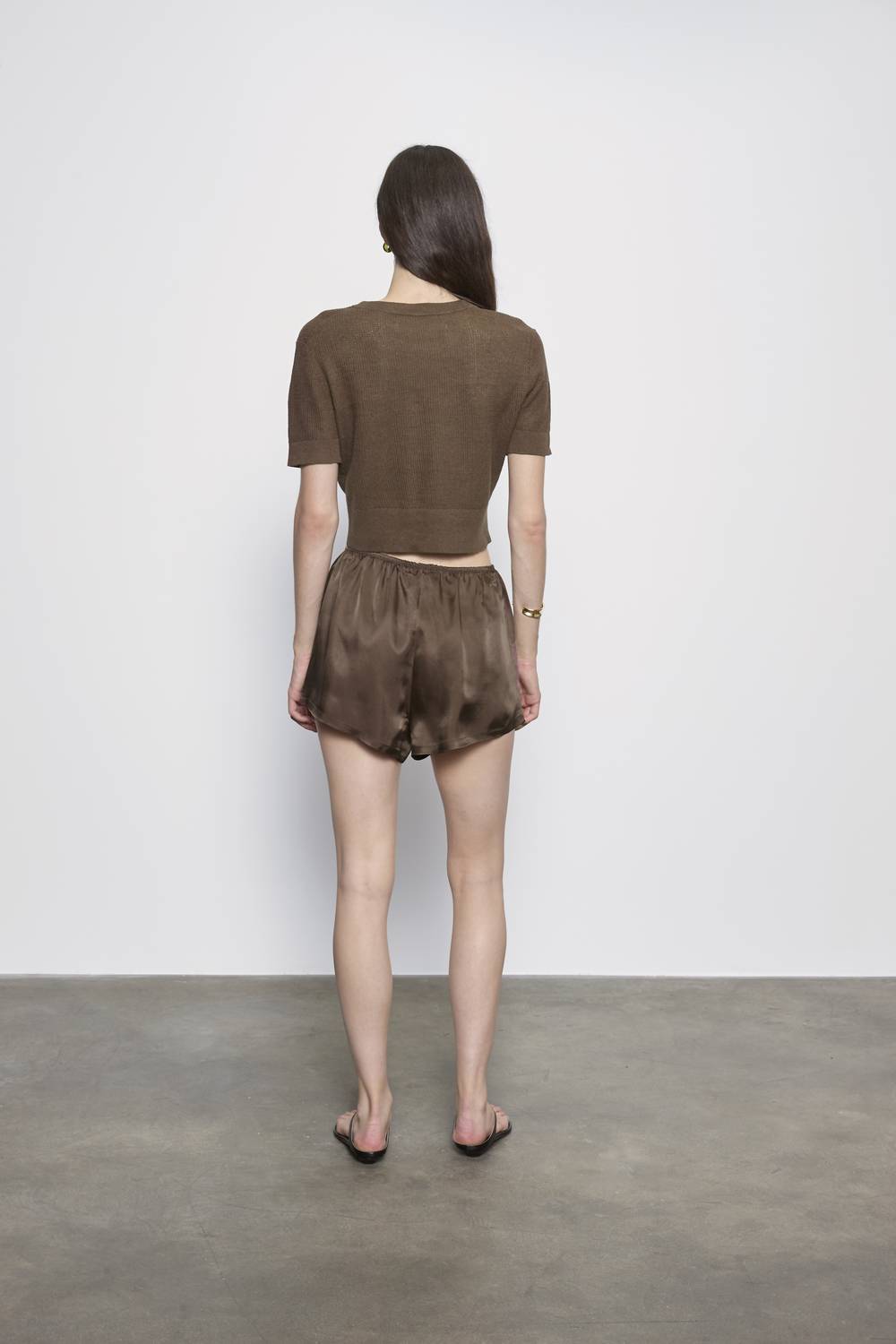 Enza Costa - LINEN OPEN KNIT CROPPED SHORT SLEEVE SWEATER