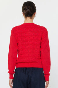 current air Multi-texture Knit Patterned Cardigan in red - women's cardigan - alternate view