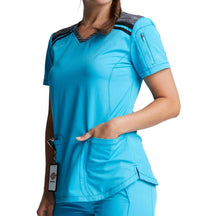 Dickies Colorblock Scrub Top in pool - women's t-shirt - detail view