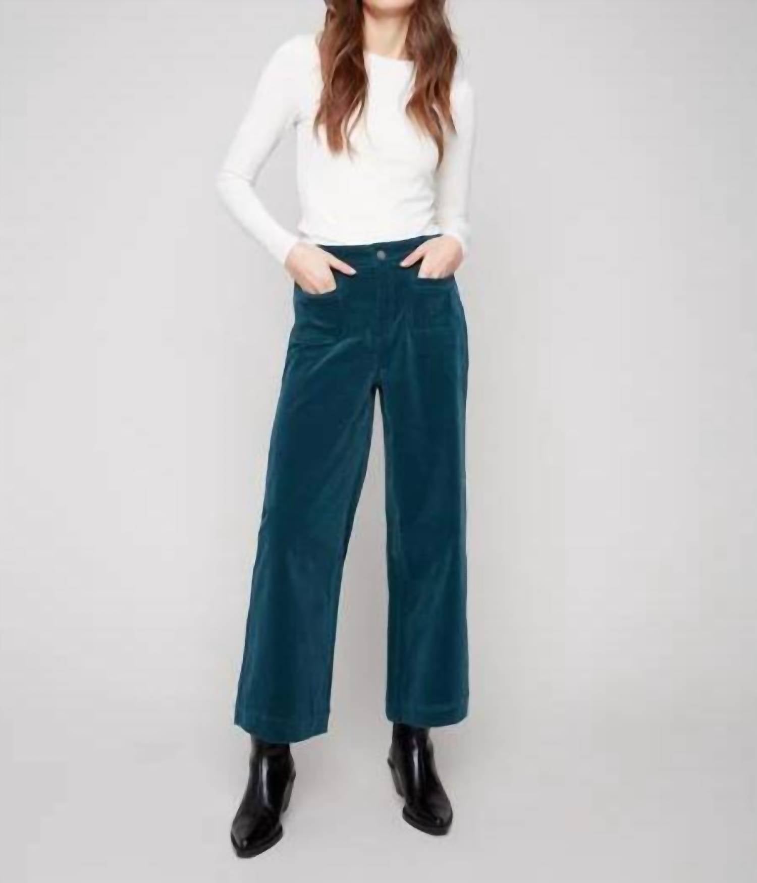 Charlie B - Cropped Patch Pocket Flare Corduroy Pants