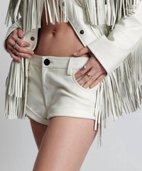 One Teaspoon - Chaos Walking Fringed Leather Bandit Shorts