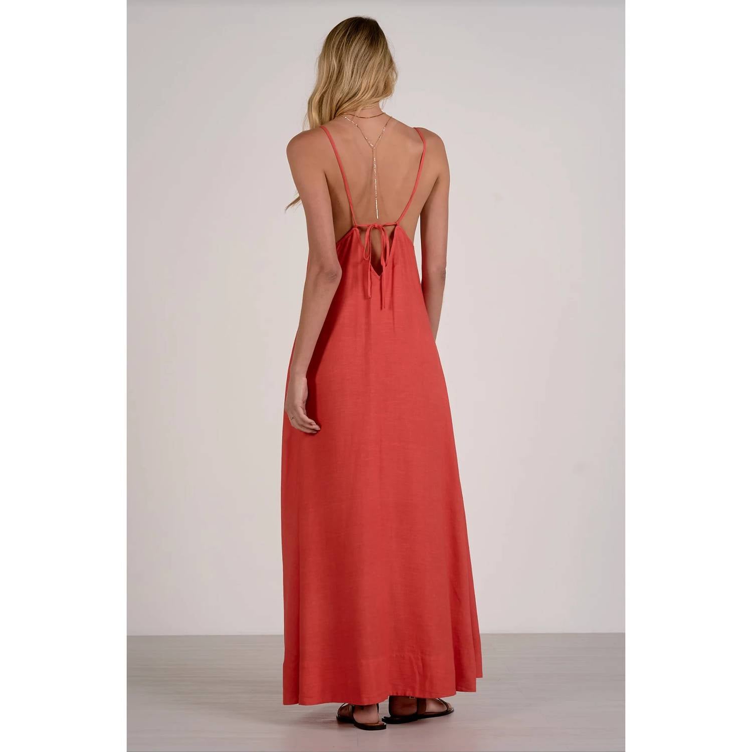 Elan - Havana V-neck Spaghetti Strap Maxi Dress