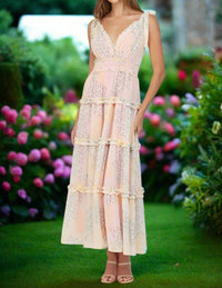 Fate Tiered Maxi Dress With Tie Straps in yellow multi floral patchwork - women's dress - alternate view