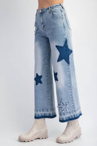 Easel Washed Star Patch Denim in blue - women's jeans - detail view