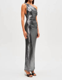 MISHA Nyra Metallic Gown in silver - women's dress - alternate view