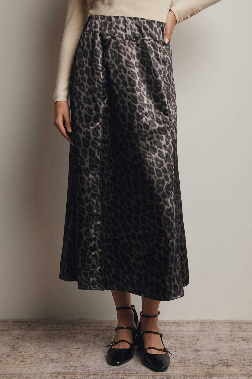 Forte - Leopard Print Satin Midi Skirt