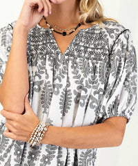 GiGiO Smocked Short Sleeve Top in grey - women's blouse - view 4