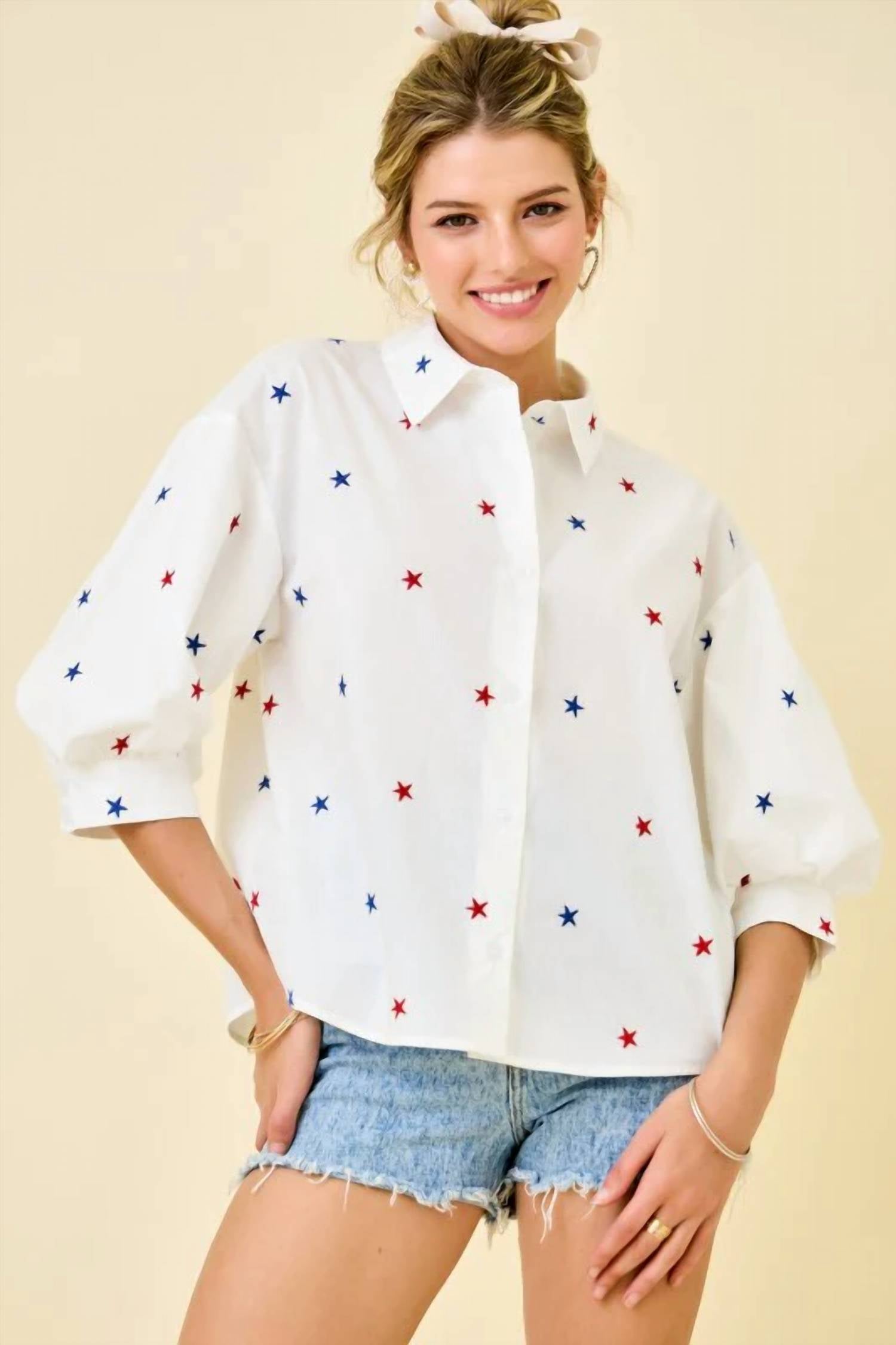 Day + Moon - Stars Fireworks Stars Button Up Top